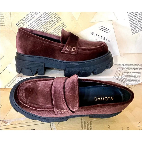 Free People Alohas Trailblazer Velvet Platform Loafer Lug Sole Brown - Picture 5 of 9